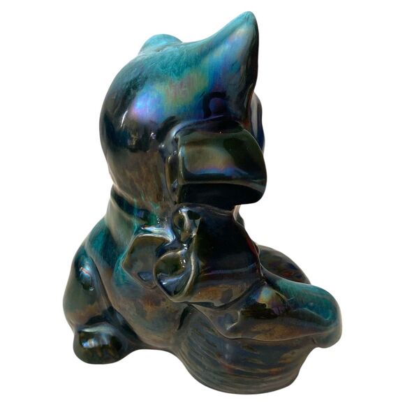 Vintage Blue Mountain Pottery Cat Kitten with Yarn Ball  Green Drip Glaze - Picture 4 of 6